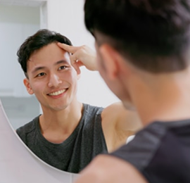 Man looking at himself in the mirror